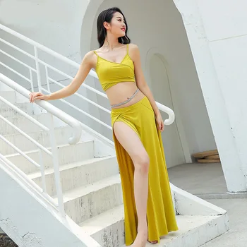 

Bellydance Spaghetti Strap Off-shoulder Sexy Belly dance Placketing skirt 2pcs set for women performance wears costumes ZM246