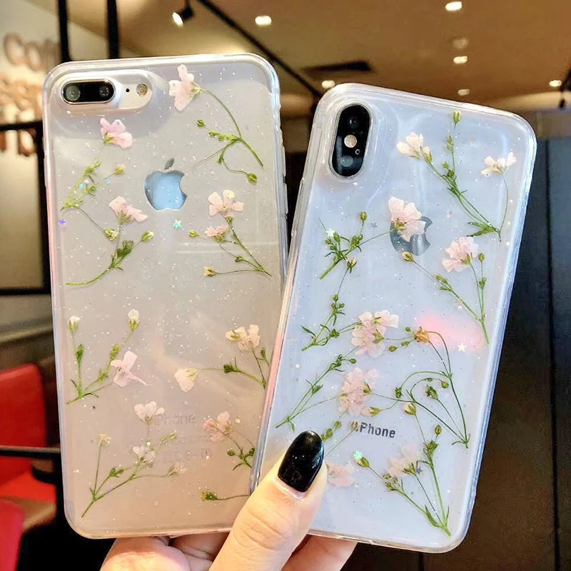 Clear Phone Cases For iPhone X Fashion Real Dried Flower Cases For iphone 6 6S 7 Plus Floral Back Cover For iPhone 8 Plus Fundas (1)