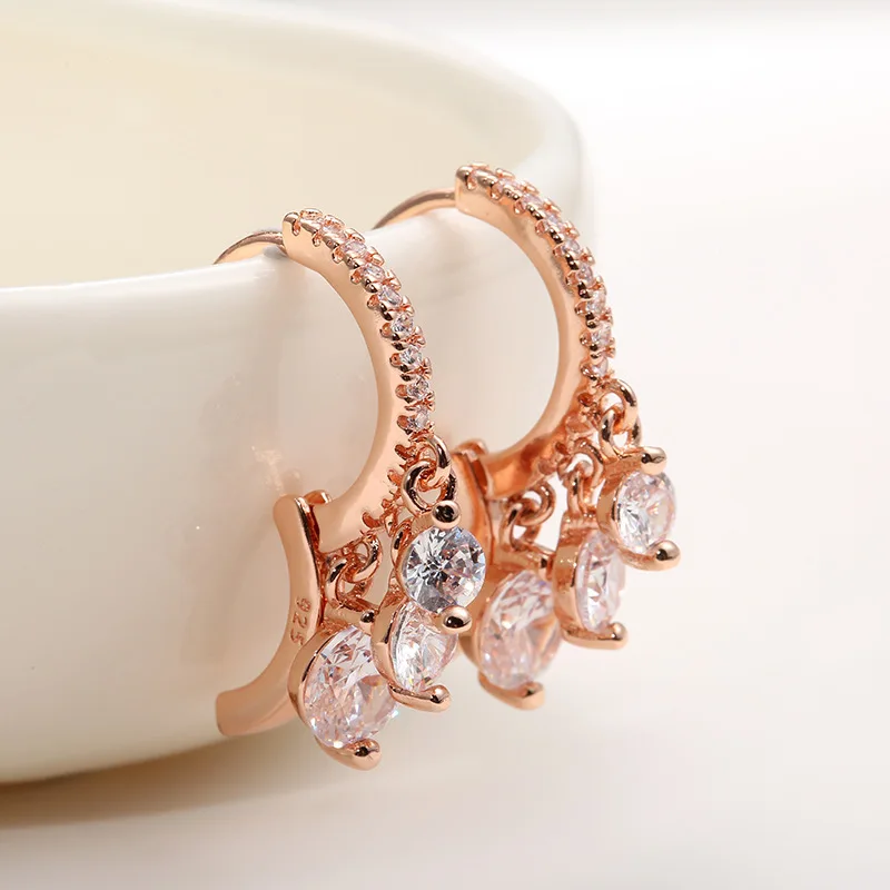 Модные романтические круглые инкрустационные серьги-кольца с цирконом для женщин с розовым золотом цвет Cz кристалл свадебные обручи Brincos подарок