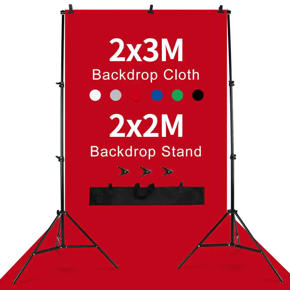 2x2 м фоновый светильник с 2x2 м черный белый зеленый красный синий серый нетканый тканевый студийный комплект - Цвет: Красный