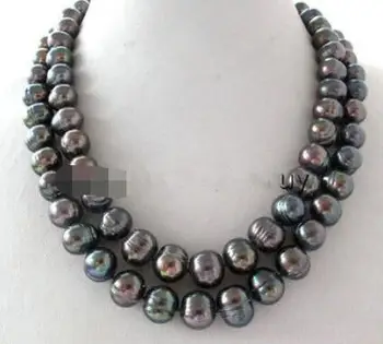 

baroque 32" 9-10 MM AAA SOUTH SEA Black green PEARL NECKLACE 14K GOLD CLASP