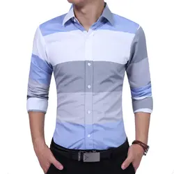 Бренд Мода 2017 г. мужские рубашки с длинными рукавами высокое качество хит Цвет в полоску Повседневная рубашка мужская одежда Рубашки