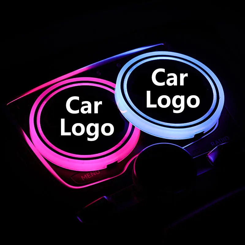 

2pcs Car Interir Light Ornaments LOGO Luminous Coaster RGB USB For Ford Kia Audi Bmw Honda Mazda Volvo Opel Styling Accessary