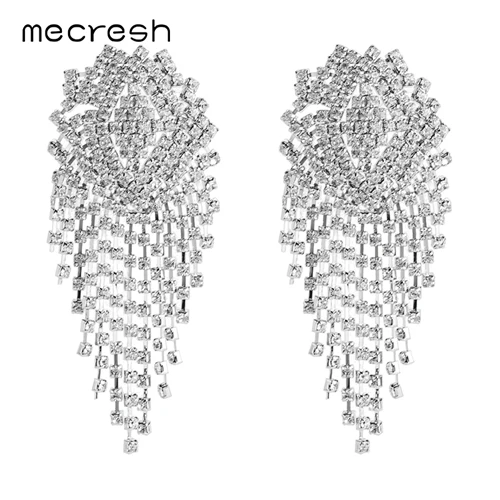 Mecresh богемные женские серьги с большими кисточками массивные большие цветочные Стразы длинные висячие серьги на День святого Валентина MEH1246 - Окраска металла: Clear