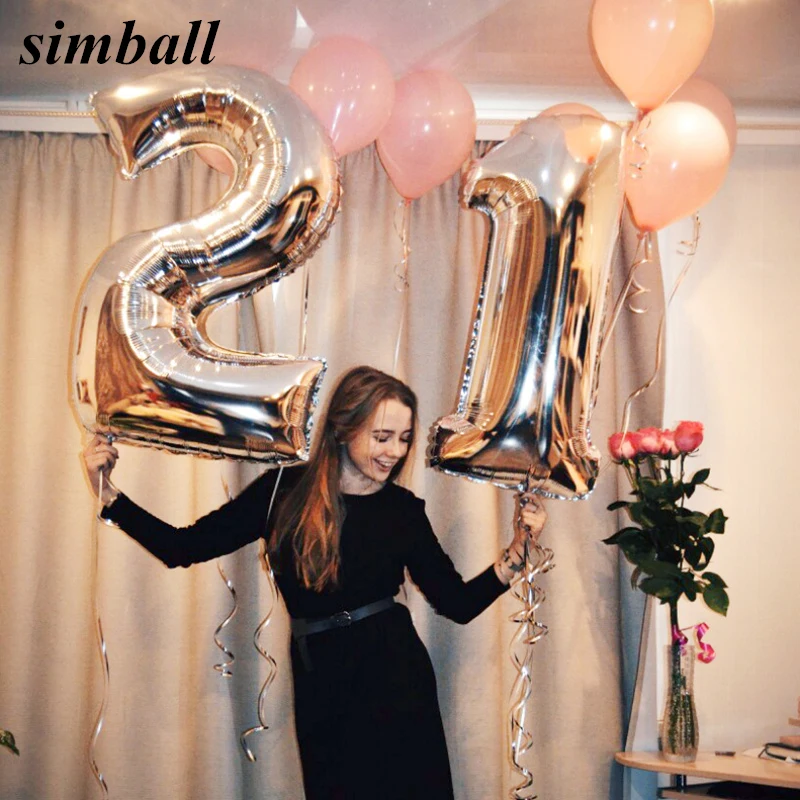 

32 inches Gold Silver Number Foil Balloons Large Digit Helium Balloons Wedding Decorations Birthday Party Supplies Baby Shower