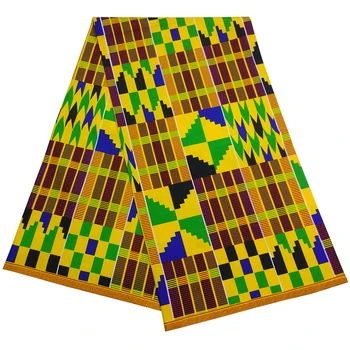 

Polyester Yellow Nigerian ankara fabrics,African kente wax print fabrics for patchwork 6 yards whole LBLD-111