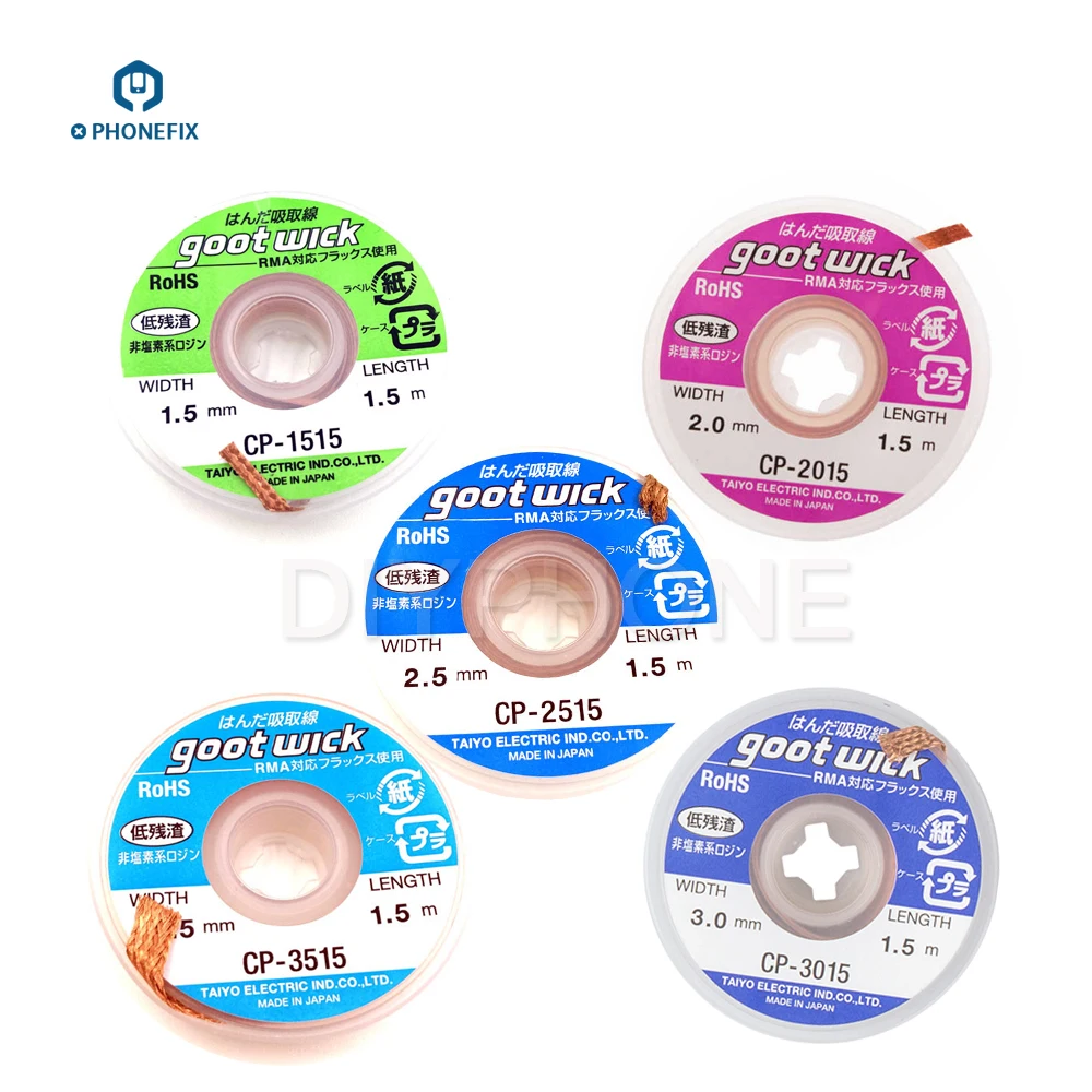 

PHONEFIX 5pcs Goot Wick Solder Wick Remover BGA Desoldering Braid Wire Sucker Soldering Accessory BGA Absorption Line