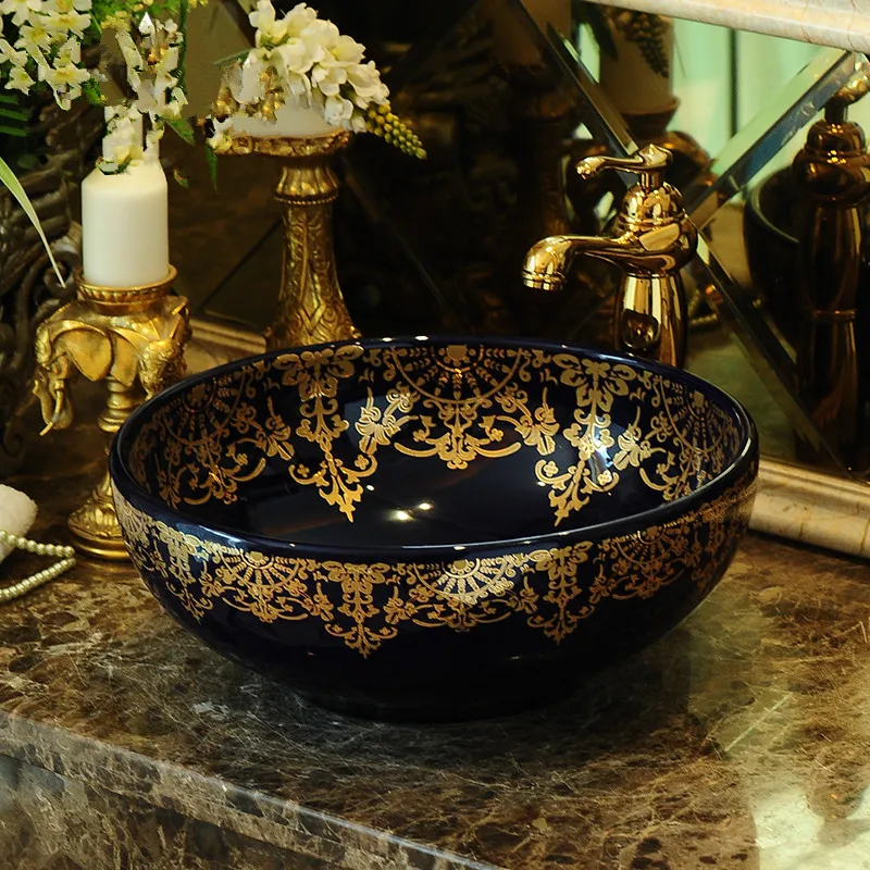 Европейский Винтажный стиль Керамика раковины-чаши Столешница ванной комнаты Керамика умывальник дизайнерская раковина