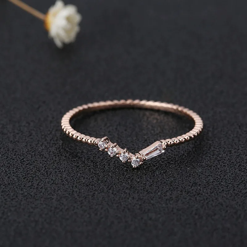 MIGGA Delicate Thin Style Geometric Cubic Zircon Ring for Women Rose Gold Color CZ Stone Bague Jewelry