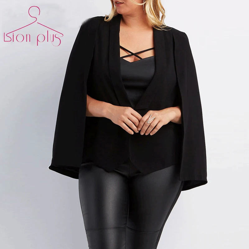 women blazers big sizes 6xl 5xl Autumn Black Cloak Style Notched female
