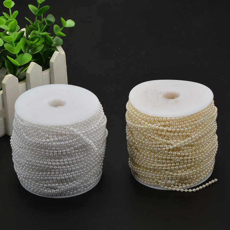 

2.5mm 100m ABS Plastic Faux Pearl Beads Chain Cotton Line Thread Wedding Party Decorations White/Beige Festival Ornaments Crafts