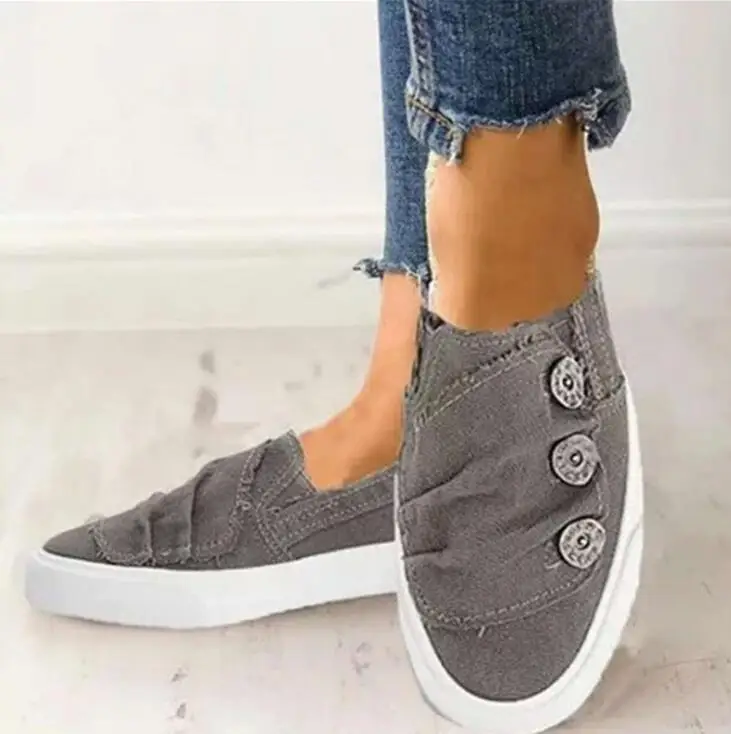 

New Women Canvas Shoes Sneakers 2019 Hot Solid Buttons casual single Shoes Non-slip Vulcanize Shoes Zapatillas Mujer E610