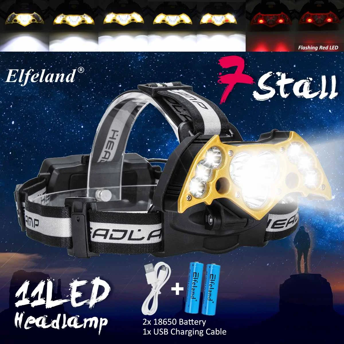 

Smuxi headlamp 7*t6 headlight 3 modes 90000lm LED head light waterproof flashlight zoomable use 18650 for hunting cycling campin