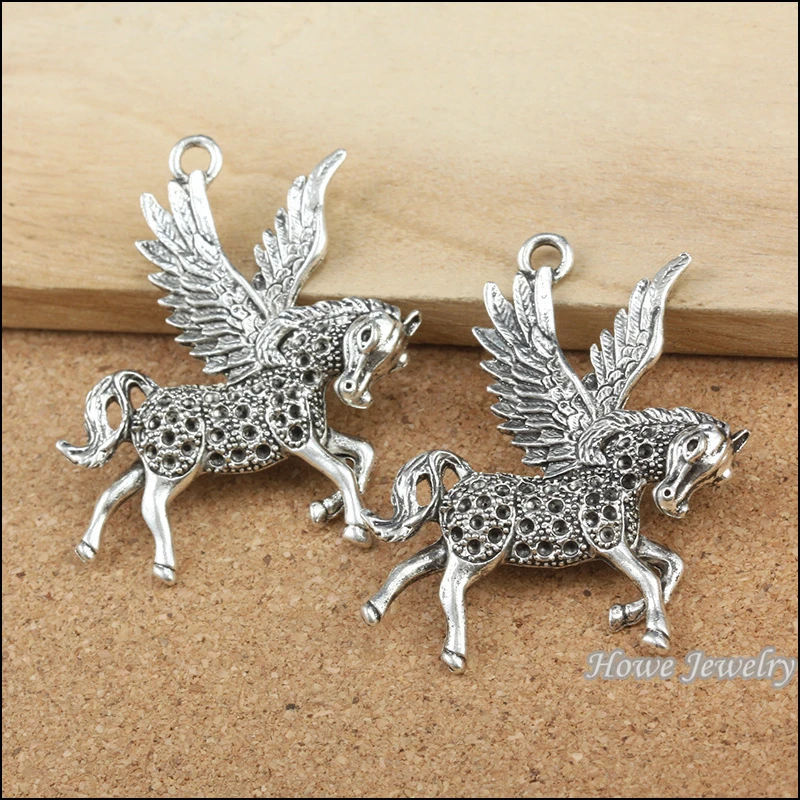 4 Pcs Vintage Zinc Alloy Charm Antique Silver Pegasus Pendant Fit