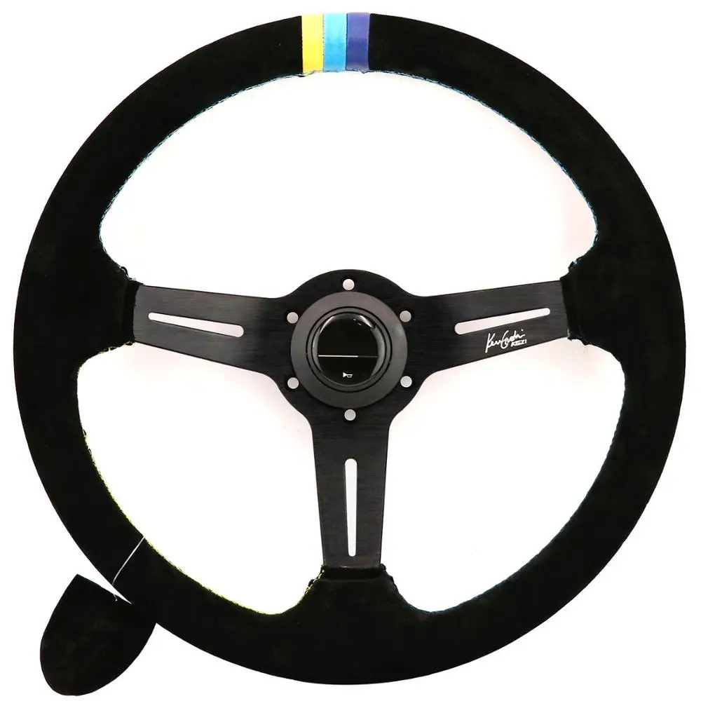 14 дюймов GPP замшевое рулевое колесо с кожаной оплеткой с 3 цветными строчками - Цвет: Черный