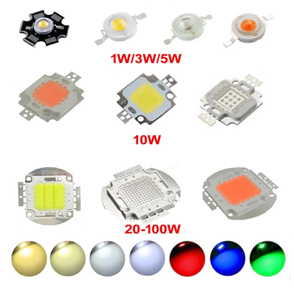 High Power LED Chip 1W 3W 5W 10W 20W 30W 50W 100W COB SMD LED Bead White  RGB UV Grow Full Spectrum 1 3 5 10 20 30 50 100 W Watt