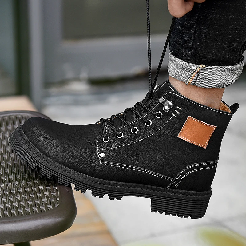 

2019 Fashion Genuine Leather Men's Boots Spring Warm Winter Boots Men High Quality Breathable Cowboy Boots Mens Shoes Botas