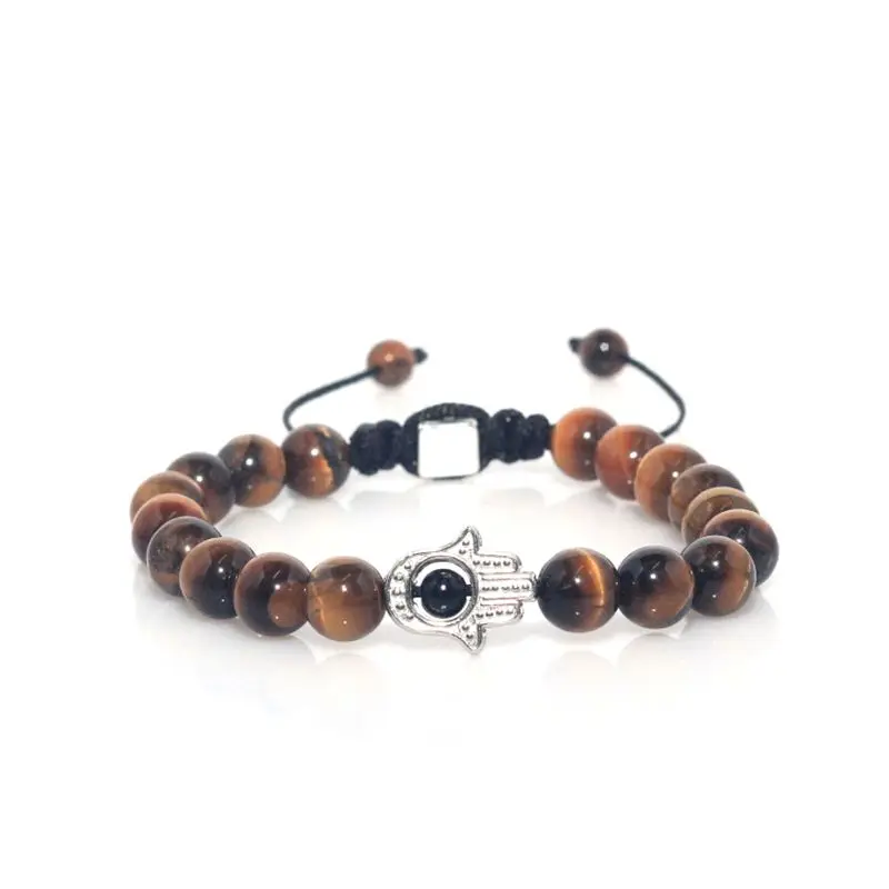 8mm Tiger Eye Bead Fatima Hand Hamsa Hand Bracelet hamsa Hand Bracelet 