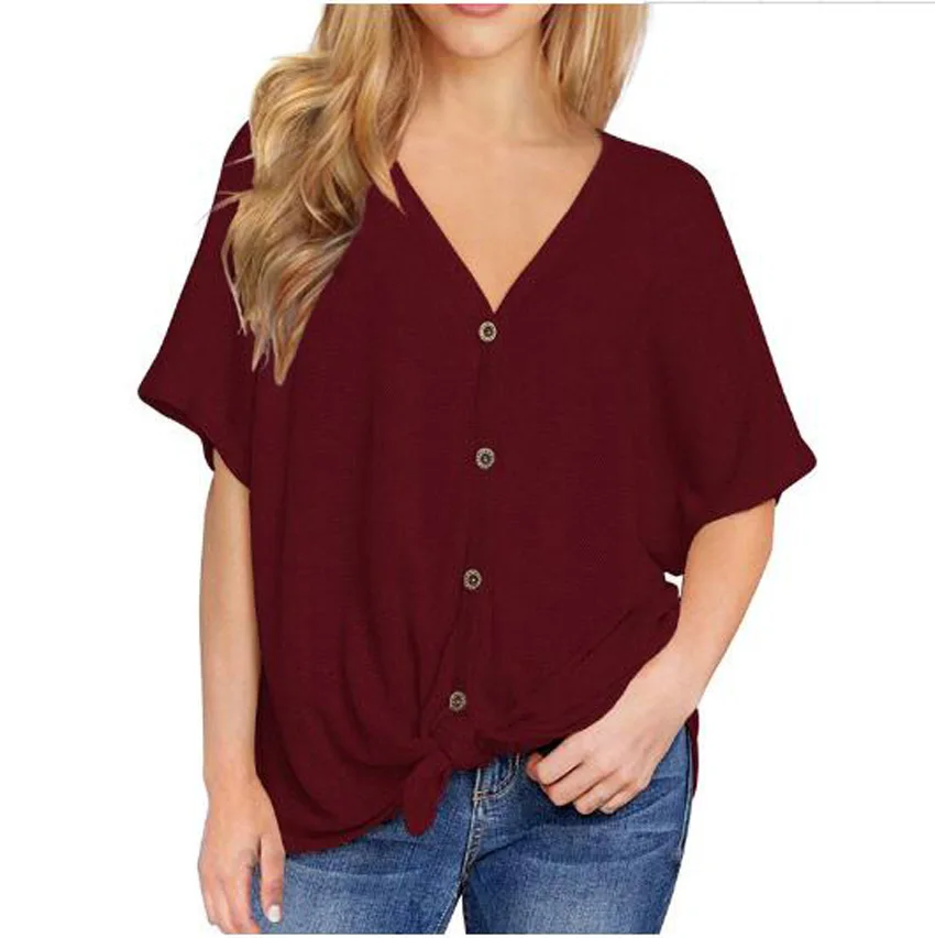 

Flying ROC Ladies Blouse Loose Blouse Short Sleeve V Neck Button Down Women Summer Blouse