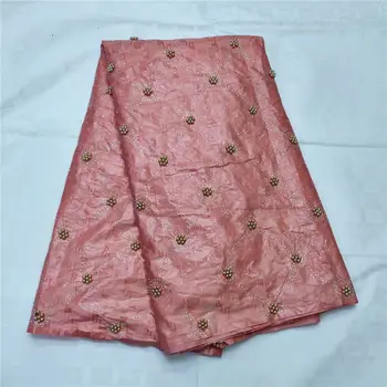 

Free Shipping African Bazin Richer Getzner with Stones/Beads Guinea brocade Bazin lace Garment Material 5yards Per set For Dress