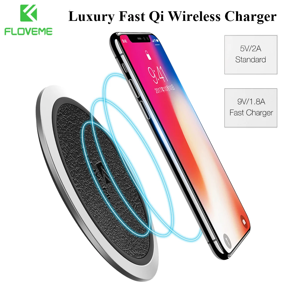 Qi Fast Wireless Charger , FLOVEME Original Leather Wireless Chargers For iPhone X 8 Plus Samsung Note 8 S8 Plus S7 Charging Pad