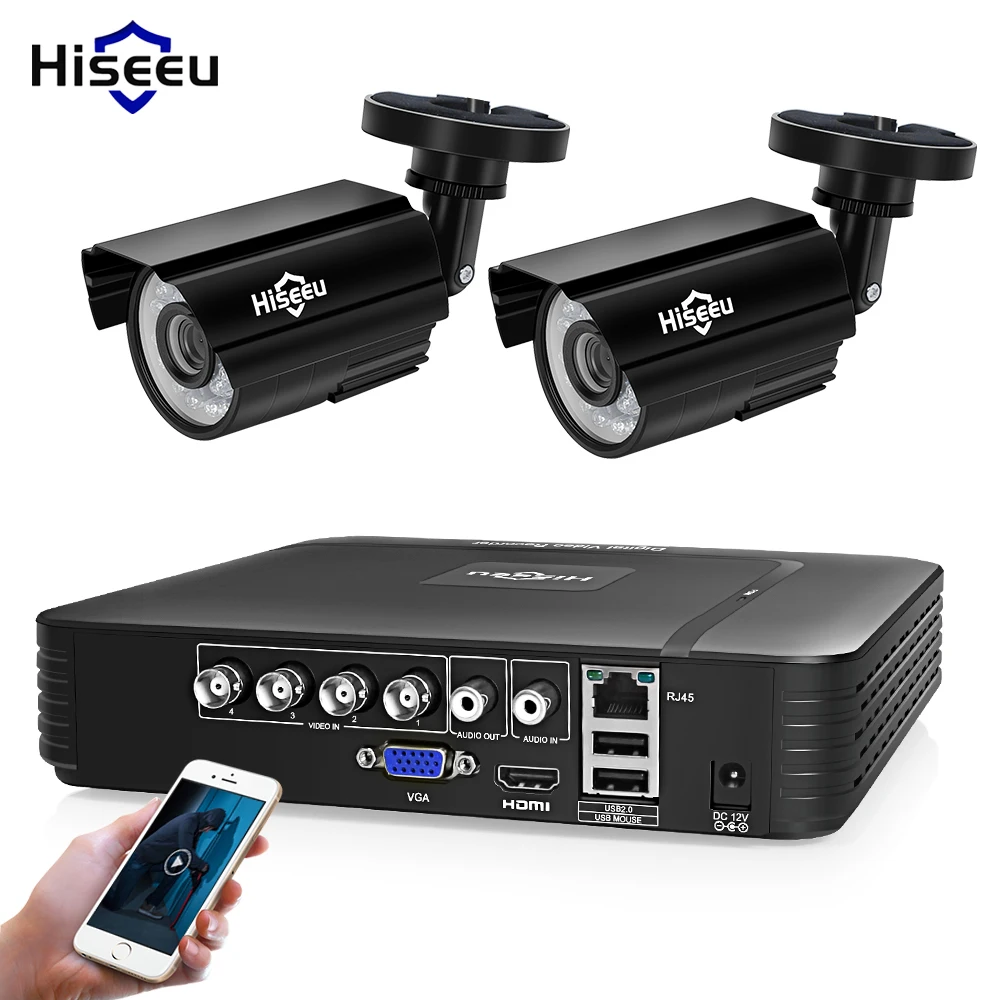 Hiseeu 4CH CCTV DVR sistema 2 piezas cámaras 2CH 1,0 MP IR al aire libre cámara de seguridad 720 P HDMI AHD CCTV DVR 1200 TVL vigilancia Kit - 1