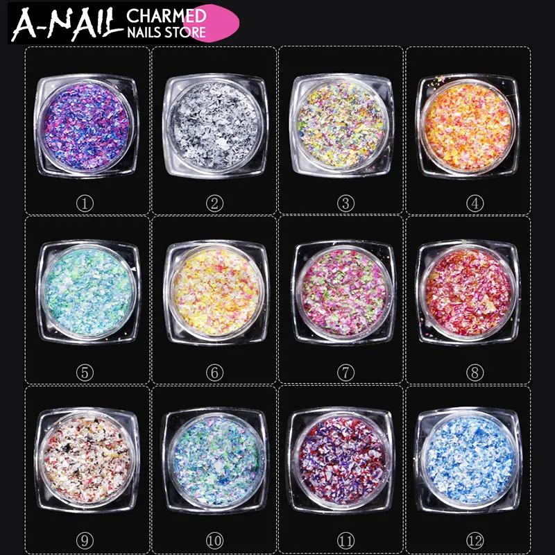 

12Boxes/set Irregular Snow Flower 3D Nails Summer Colorful Sequins Flake Nail Glitter Powder Paillette DIY Decor Manicure Tip