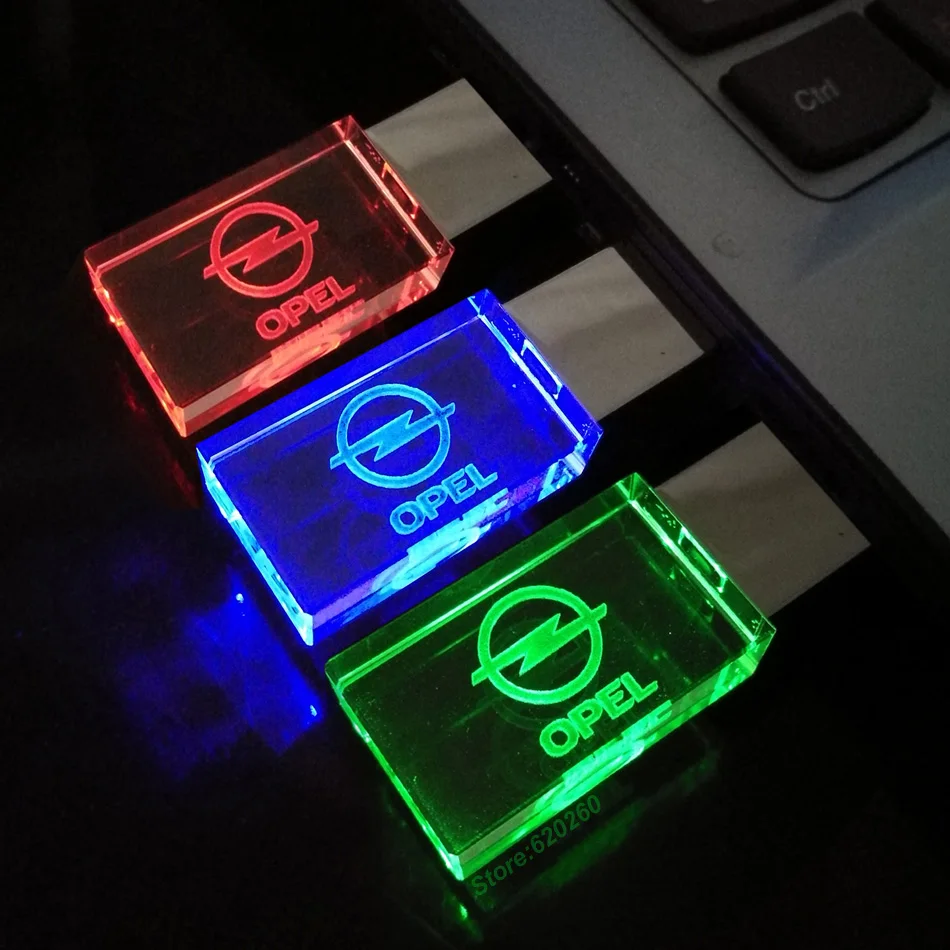 Glass Crystal USB Flash Drives with OPEL cars Logo 4GB 8GB 16GB 32GB