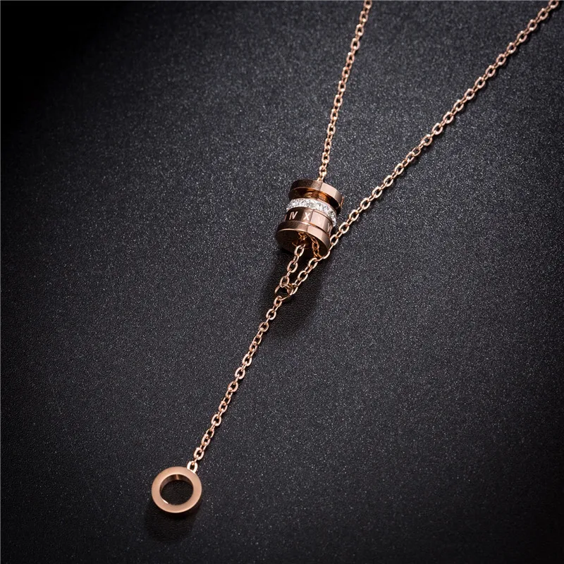 

Titanium Steel Fashion Roman Numeral Circle Cubic Zirconia Necklace Rose Gold Wedding Necklaces For Women Christmas Gifts N18174