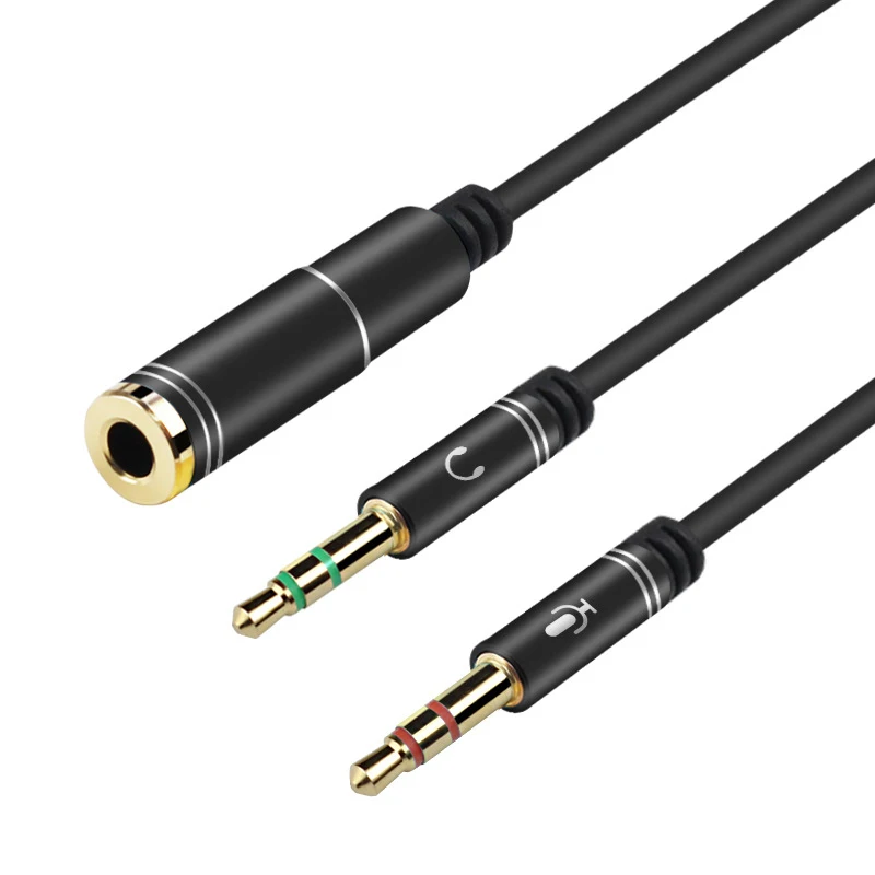 3.5mm Headphone Stereo Audio Mic Y Splitter,3.5 mm Audio + Microphone to 4 Pole Jack Aux Adapter for 4 pin 3.5mm Plug Earphone