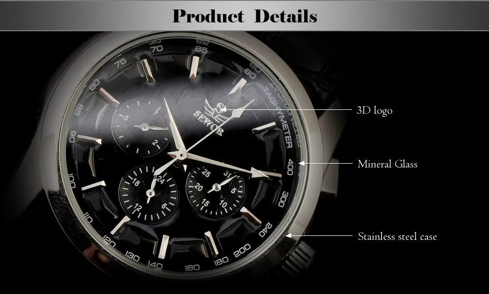 SEWOR Топ бренд классический коричневый кожаный ремешок Дата День Дисплей Montre Homme Мужские Авто календарь механические часы автоматические часы