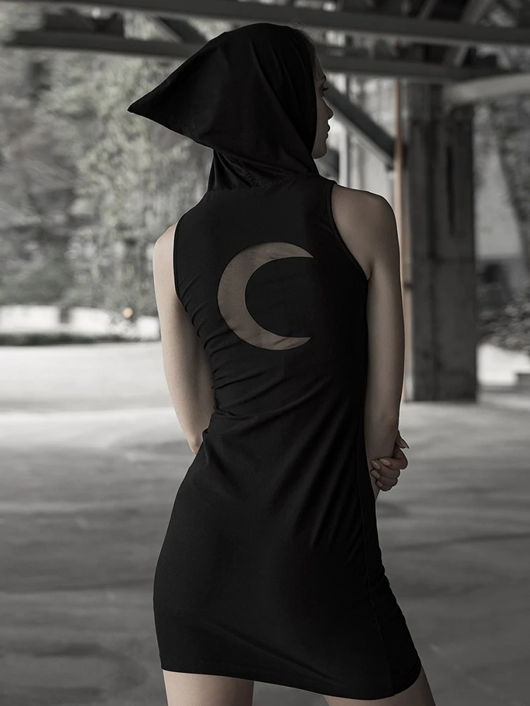 

PUNK RAVE Girls Dark Sleeveless Gothic Dress Summer Sexy Slim Fit Dress Night Club Party Sexy Women Dress