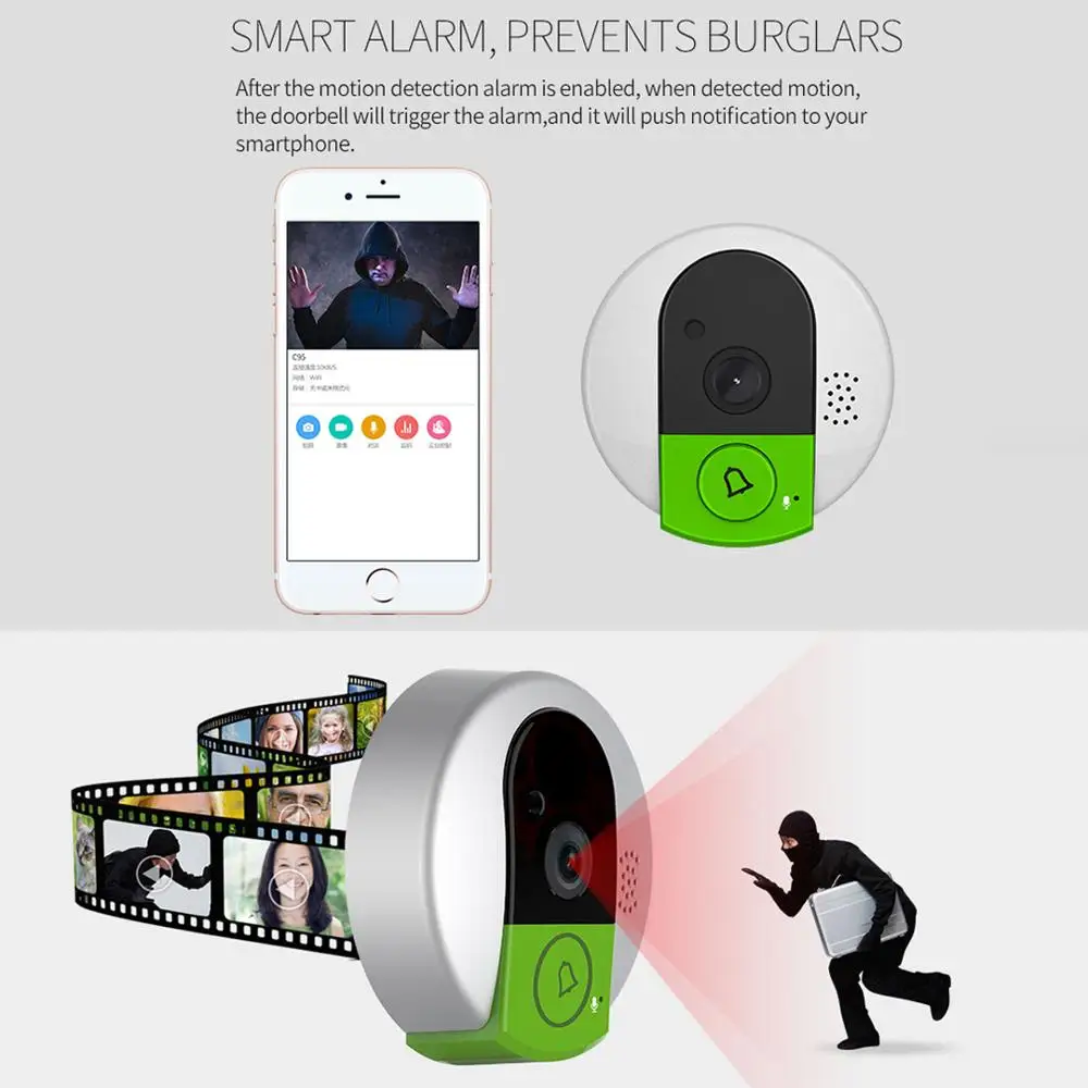 Vstarcam Wireless Porta Campana Hd 720P Audio Bidirezionale Visione Notturna Ampio Angolo di Video