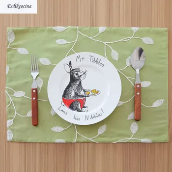 

Free Shiping Leaves Green Placemat Dining Table Coaster Cloth Insulation Coffe Tea Cup Pad Kitchen Mantel Individual For Table