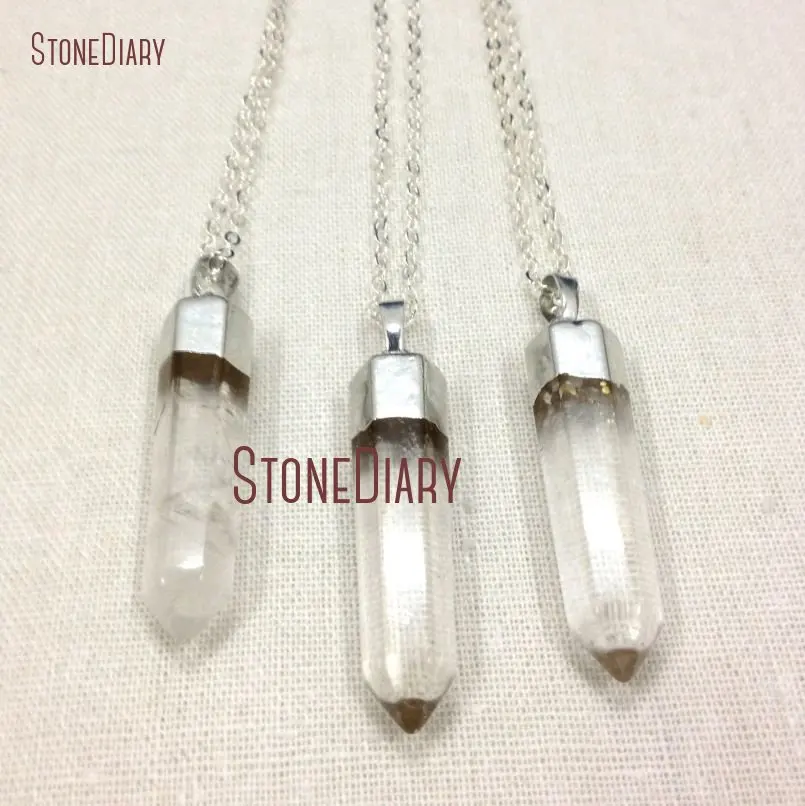 Silver Plated Hexagonal Prisms Necklace Clear Crystal Necklace 18inch