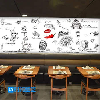

Custom mural personality hand painted fast food wallpaper Restaurant Patisserie backdrop sketch picture wallpaper black white