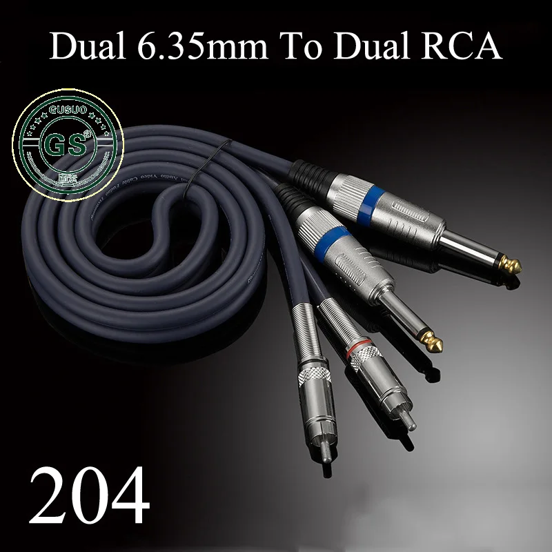 Высококачественный аудиокабель GUSUO с двумя RCA на 2x6 35 мм 1/4 ''Mono TS штекером для