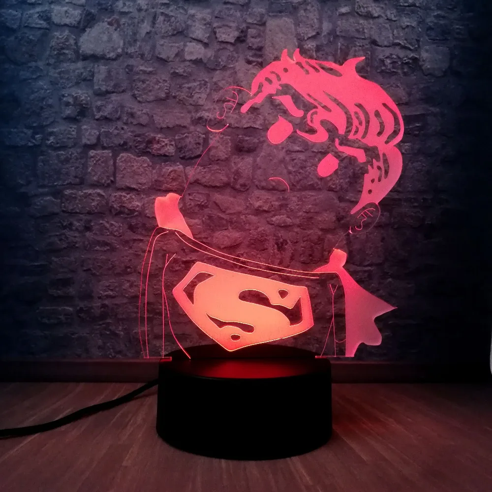 Mini Cute Style Superman 3D USB LED Lighting 7 Colors Change Illusion Teenager Room Desk Decor Creative Birthday Holiday Gift | Освещение