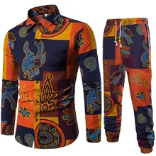 Mature Man Holiday 5XL Big Size Male Long Sleeve Shirt And Long Pant Suit Europe Style Ethnic Party Wear New Fashion Men Suits