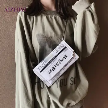 

Newspaper Print Design Crossbody Messenger Bag for Women Casual Flap Envelope Bags Day Clutches Purse Chain PU Shoulder Handbag