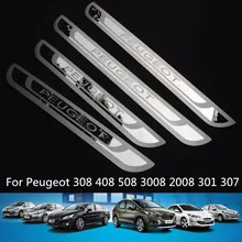 4 unids/set Placas Travesaño de La Puerta Del Coche para Peugeot 508 408 307 301 Estilo de Acero Inoxidable Travesaño de La Puerta Placa Del Desgaste para Peugeot 2010-2017