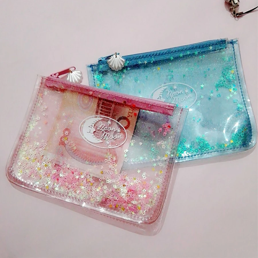 

Shell Cosmetic Bag Sequins Star Transparent Bags Cartoon Moon Bath Toiletry Bag Women Bags Make Up Tote Fashion Clutch Designer