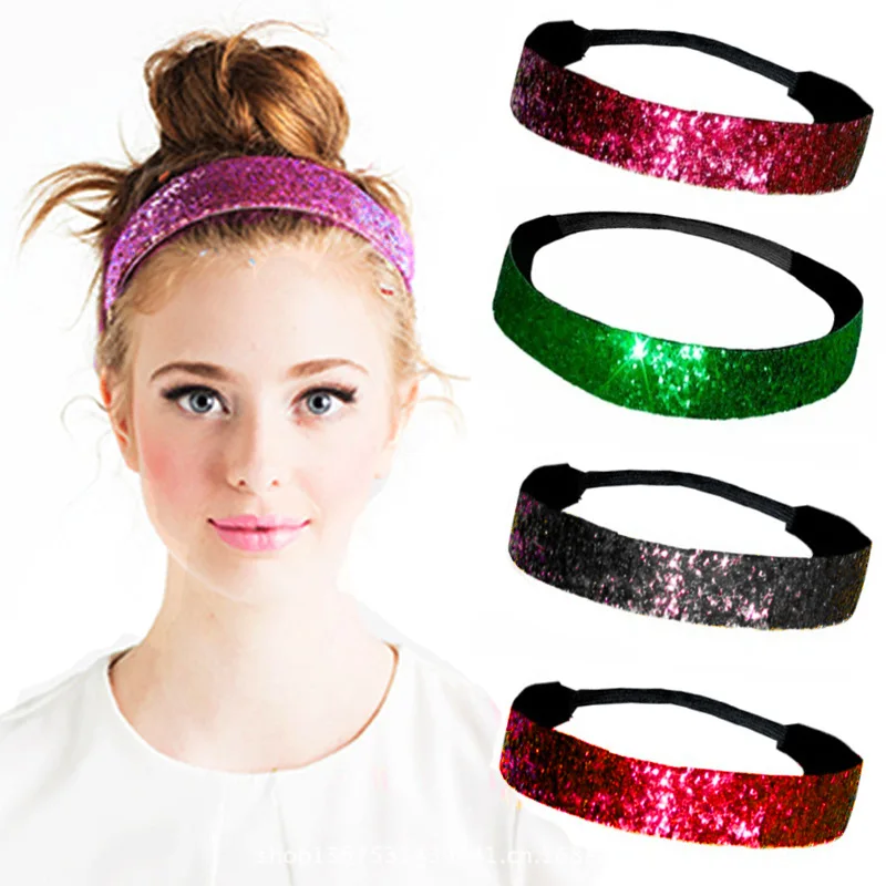 

1pc Fashion Glitter Headbands For Women Colorful Sequins Wide Sport Yoga Headwear Elastic Hair Bands Girls Hair Accessories