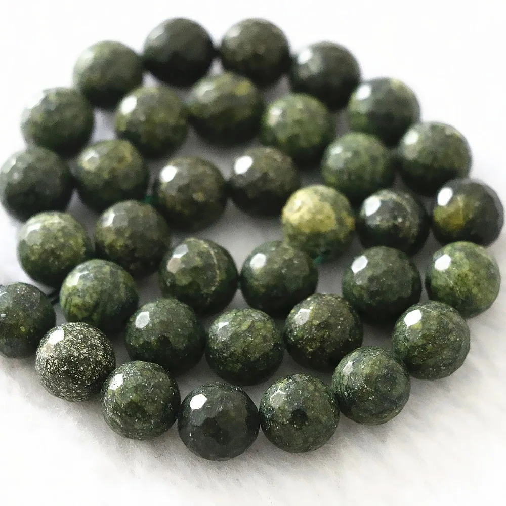 Natural dark green stone 10mm Fashion faceted round stone classcial