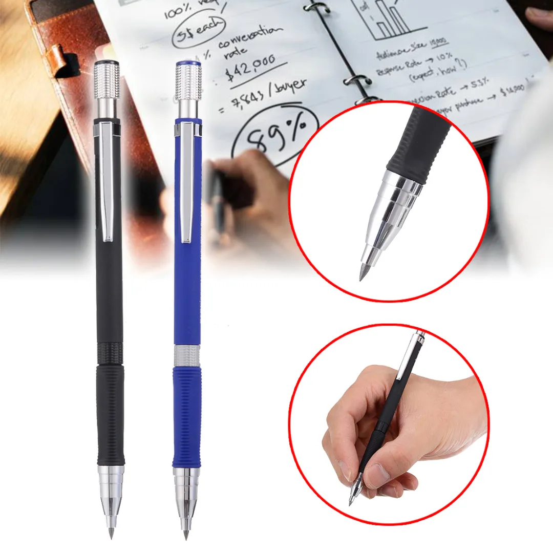 5pcs 2B Mechanical Pencil 2mm Metal Lead Holder Pen Automatic Draft Drawing Pencil Art Tool For Technical Drawing Black/Blue