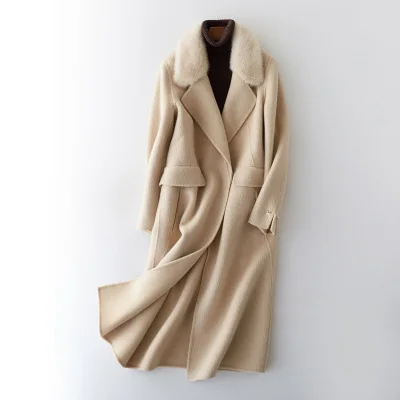 Меховое пальто из овечьей шерсти, норковый мех, шерстяная куртка, настоящее меховое пальто для женщин, женские топы, корейское зимнее пальто, розовое длинное пальто WHF130 - Цвет: Camel