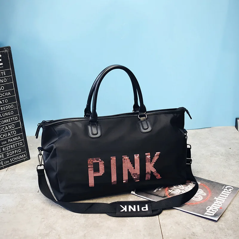 2019 أحدث تصميم الترتر الوردي خطابات رياضة اللياقة البدنية الرياضة حقيبة الكتف Crossbody حقيبة حقيبة يد واسعة للسيدات السفر القماش الخشن بولسا