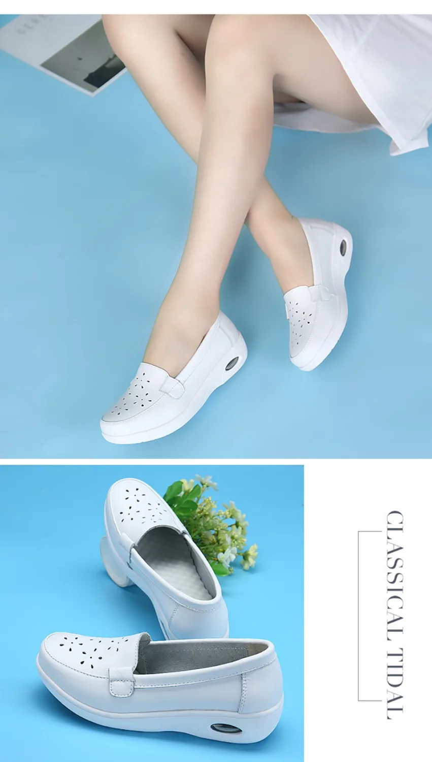Bodensee/Всесезонная женская обувь на мягкой платформе белого и черного цвета; обувь для медсестры с воздушной подушкой; обувь из натуральной кожи