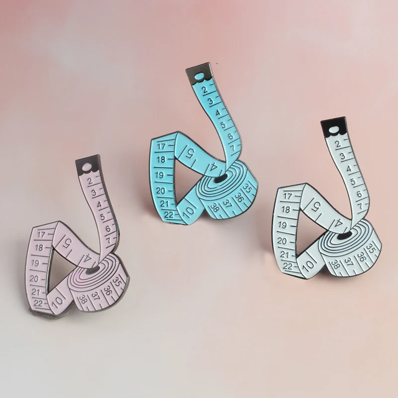 

Pink Blue White Measuring Tap Enamel Brooches Denim clothes bag Button Badge Lapel Pins Jewelry gift for Women Girls