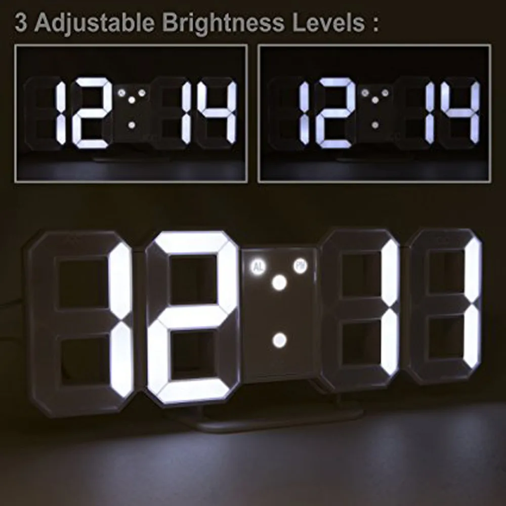 Modern Digital LED Table Desk Night Wall Clock Alarm Watch 24 or 12 Hour Display Home Clock Acrylic White